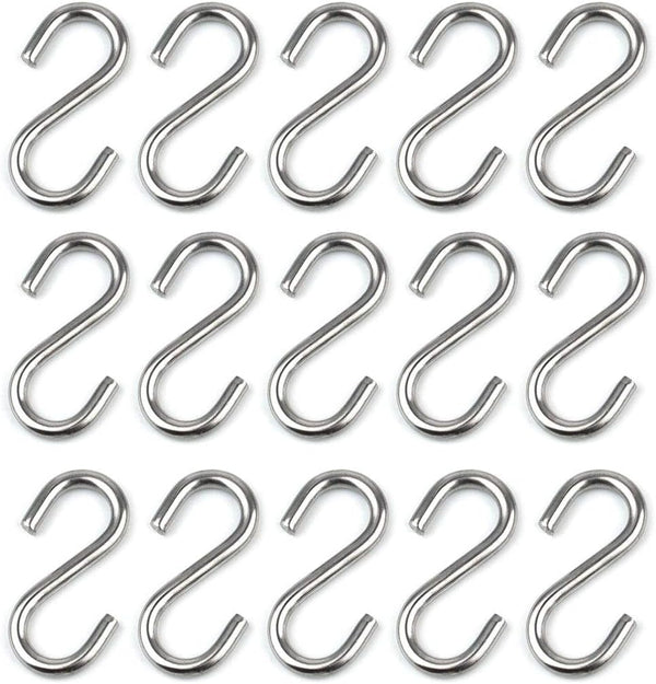 15 Pack Heavy Duty Stainless Steel S Shaped Hooks, 2.2 Inch Long, 1/5 Inch Thickness Metal Hooks