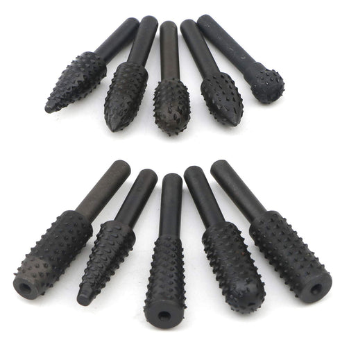 10pcs Rotary Rasp Set, 6.3mm(1/4 Inch) Shank, Woodworking Twist Drill Bits, Electrical Tools, Grinding Head