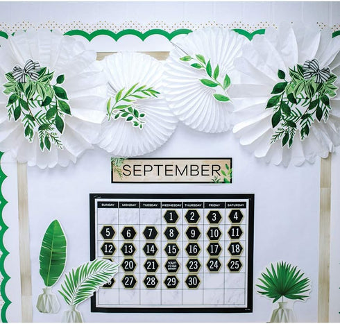 Schoolgirl Style Simply Boho 12-Piece Extra Large Greenery Bulletin Board Cutouts, Greenery Leaves with Black and White