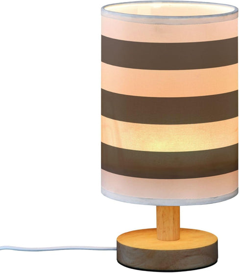 YYZZH Table Lamp Black and White Horizontal Striped Nightstand Lamp with Wood Base Fabric Lamp Shade Bedside Desk Lamp