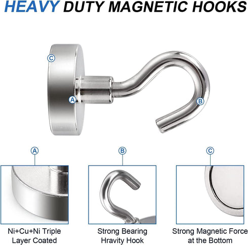 LOVIMAG Cruise Magnets for Door, 25lbs Magnetic Hooks for Hanging, 4 Pcs Neodymium Magnets for Refrigerator, Ceiling,