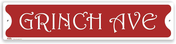 PetKa Signs and Graphics "Grinch Avenue" Aluminum Sign, 18" x 4", White Text on Red