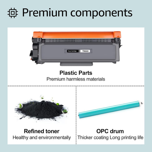 greencycle 2 Pack Black Toner Cartridge Replacement TN660 TN-660 TN630 TN-630 for Brother Laser Printers