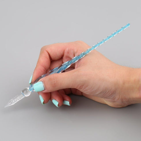 Vintage Handmade Glass Dip Pen Set, Elegant Crystal Signature Pen Gift (Light Blue)
