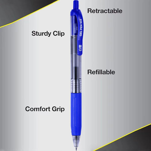 G-103 50 Pack Retractable Gel Pens - 0.5mm Fine Point Blue Ink for Smooth Writing in School and Office