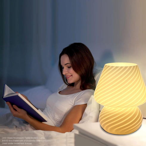 BSOD Mushroom Lamp, Glass Bedside Night Green Table Lamps Murano Vintage Small Nightstand Desklamp Swirl Light for Home