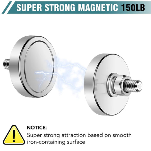 Neodymium Round Magnet with M6 Male Thread, 150 lb Corrosion-Resistant Mounting Magnet for Outdoor Tools, 8 Packs