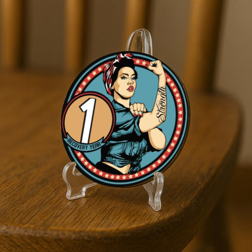 MYRECOVERYSTORE Rosie Recovery AA Medallions - Sobriety Coin with 3rd Step Prayer, Unique Alcoholics Anonymous Gift