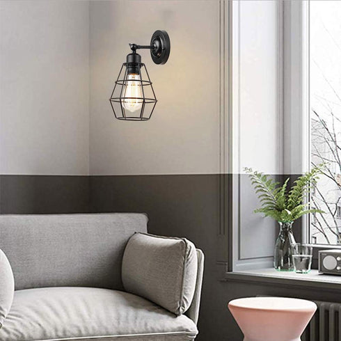 Mengjay E26 Vintage Wall Light, Industrial Lighting Adjustable Socket Rustic Sconces Wire Metal Cage Wall Lamp Indoor