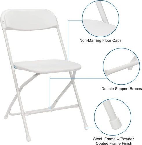 Volowoo Commercial 260lb. 4pcs) Folding Plastic Chair, Indoor Outdoor Portable Stackable Seat with Steel Frame Capacity