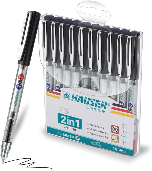HAUSER 2 In 1 Pens Ballpoint 10 Pc, 1.0 MM Colorful Pens for Note Taking, Multicolored Pens for School, Back To College