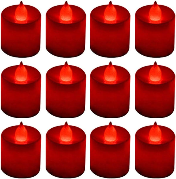 LANKER 12 Pack Red Flameless LED Tea Lights Candles, Battery Operated Electronic Fake Candles