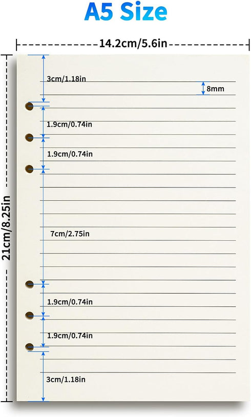 Tofun 2 Packs A5 6-Ring 8mm 80 160 Refillable Paper for Binders, Planner, Traveller Journal, Notebook, Dairy - Ruled