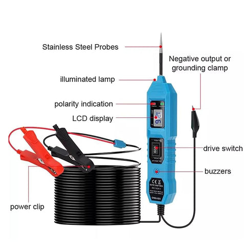 3.5-36V Automotive Circuit Tester DC with LCD Display Dual Color Polarity Indicator Illuminating Lights Fuse Tester