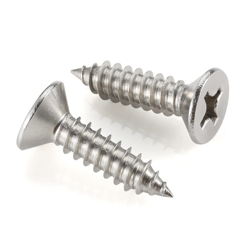 #8 x 1 Flat Head Sheet Metal Screws - 100 PCS, 304 Stainless Steel 18-8, Self Tapping Wood Screws