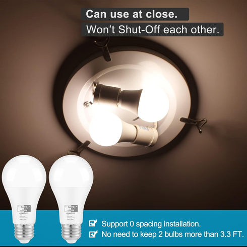 Dusk to Dawn Light Bulbs, 4000K Cool White, 850LM, 60W Equivalent, LED 9.5W, A19 E26 Base, 2-Pack, HQ-H013