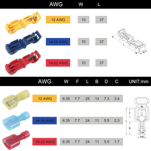 60 Pcs T-Tap Wire Connectors, Self-Stripping Quick Splice Electrical Terminals, Insulated Male Disconnect Kit