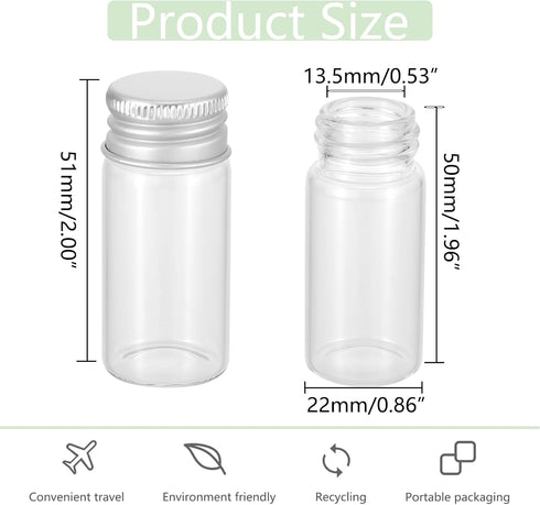 30Pcs 10ml Glass Vials with Aluminium Cap, Small Clear Sample Bottles with Screw Caps