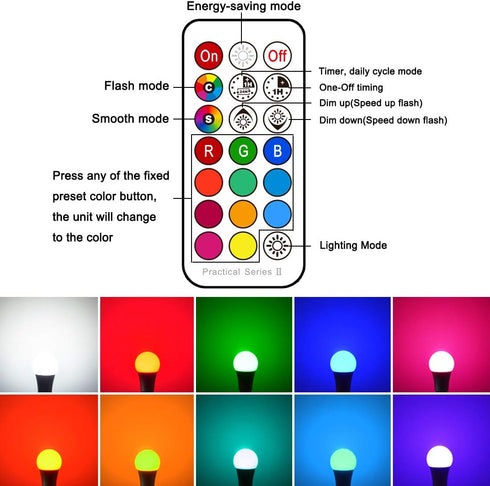 LED Light Bulbs 70W Equivalent, RGB Color Changing Light Bulb, 2 Moods/Memory/Sync/Dimmable, A19 E26 Screw Base, Timing Remote Control Included (Pack of 4) by Yangcsl