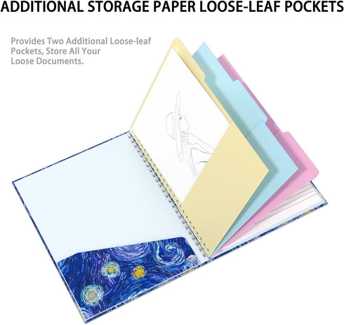 Rimilak Spiral Clipboard Folio with Refillable Lined Notepad, 14.5 x 9.8 Inch, Starry Sky Design