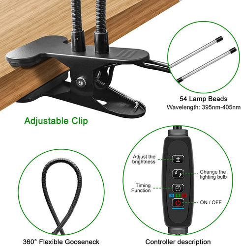 YGS-Tech LED Black Light, 3 9 12H Timer, 10 Dimmable Levels UV Light, Dual Head 54LEDs Blacklight for Glow in The Dark