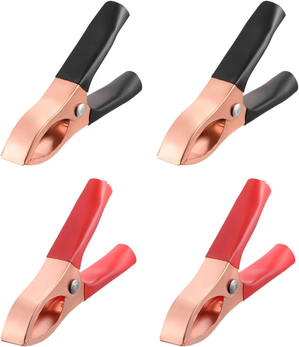 Alligator Clips Electrical Test Clamps for Charging and Testing Batteries, Copper Plated/Black Red, 15A, 4Pcs