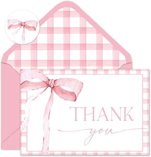 JarThenaAMCS 50Pcs Pink Bow Thank You Cards with Envelopes Stickers Greeting Card