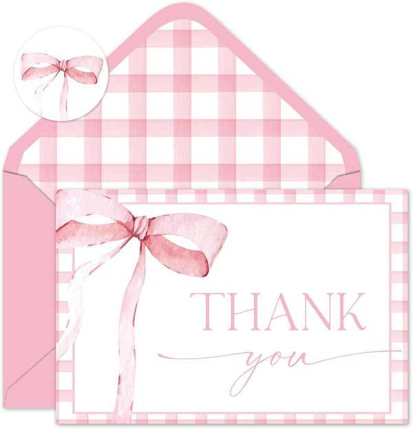 JarThenaAMCS 50Pcs Pink Bow Thank You Cards with Envelopes Stickers Greeting Card