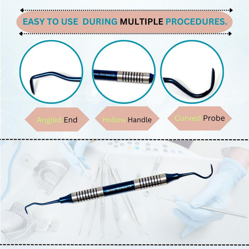 HIGH TECH INSTRUMENTS U15/30) Dental Curette Hollow Handle, Blue Titanium Coated Professional Teeth Cleaning Calculus