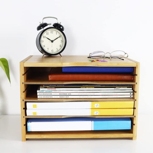 File Organizer with 3 Adjustable Shelves, Bamboo Document Letter Tray for Desktop Office Home Study Workstation Desk