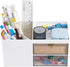 LETURE Office Desk Organizer with Drawer - Business Card/Pen/Pencil/Mobile Phone/Stationery Holder, White