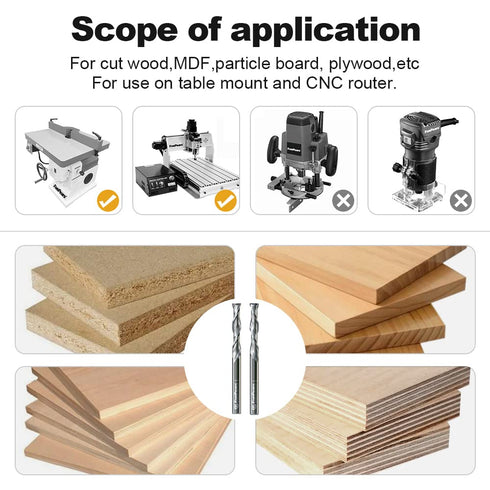 FivePears Up&Down Cut Spiral Router Bits Set for CNC, 1/4 inch Cutting Diameter and Length