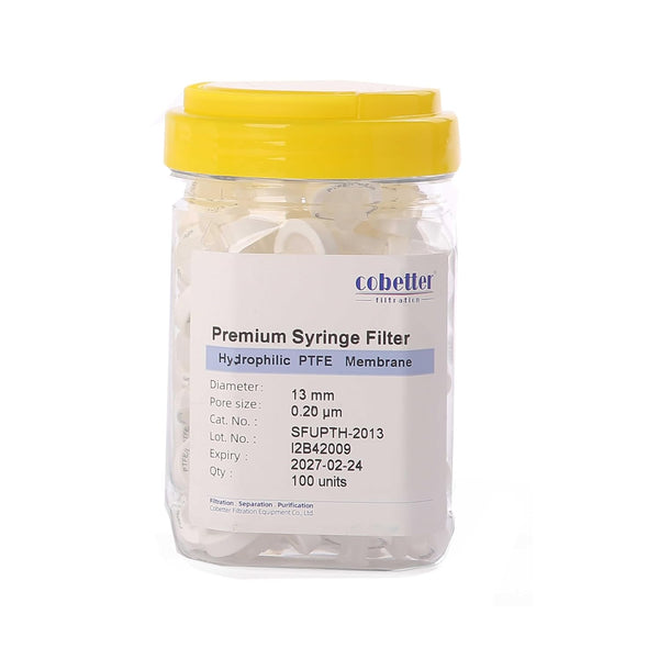 100 Pack PTFE Syringe Lab Filters - 0.2µm 13mm Hydrophilic Filtration, Non-Sterile, White