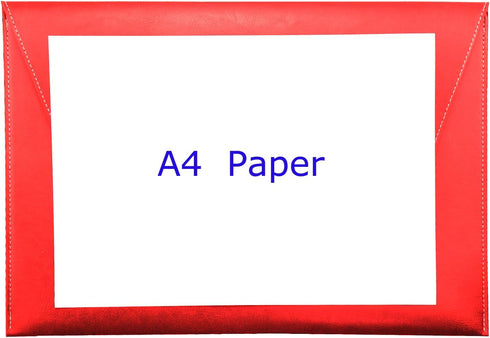PU Leather A4 File Folder, Large Document Holder, Waterproof Envelope Case with Handmade Closure, Red