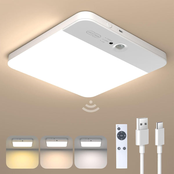 NARUNDREN Rechargeable Motion Sensor LED Ceiling Light with Remote, Wireless Battery Operated
