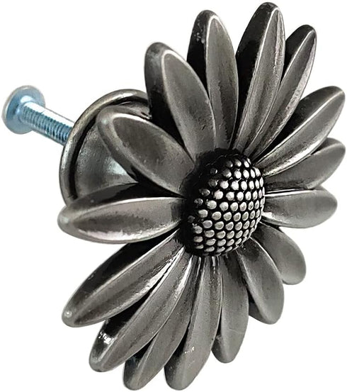4 Pcs Retro Flower Knobs: Unique Single Hole Drawer Cabinet Handle Hardware for Closet, Cupboard, Furniture Decoration
