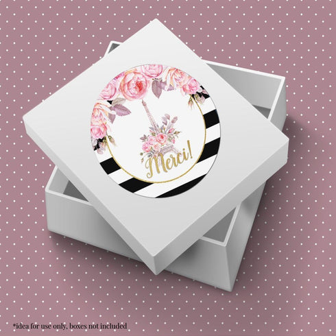 Ooh La La Paris Thank You Sticker Labels - 40 2" Party Circle Stickers by AmandaCreation for Party Favors, Envelope
