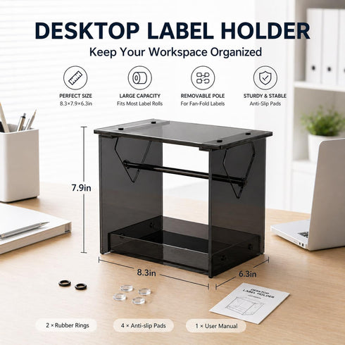 FVUILH 2-in-1 Acrylic Label Holder for Thermal Printer, Desktop Stand for Fan-Fold & Roll Shipping Labels. Stable