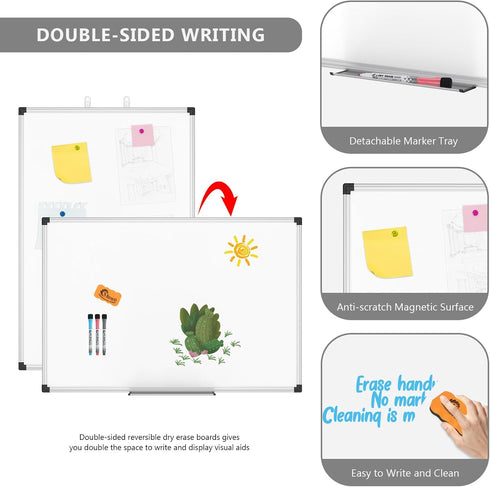 XBoard Magnetic Dry Erase Board/Whiteboard - 36 X 24 Inches, Double Sided, Includes Dry Eraser & Markers