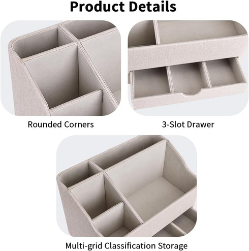 5 Countertop(Beige) KINGFOM PU Leather Desk Organizer with Drawer, Compartments Desktop Storage Caddy for Office & Home