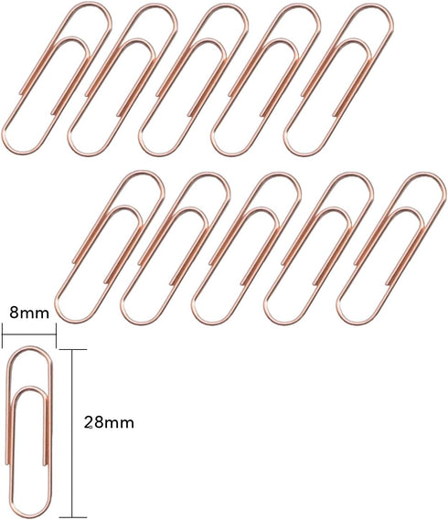 Rose Gold Cute Paper Clips, 300 Pcs Smooth Stainless Steel Paperclips for Office, School, Home Supplies
