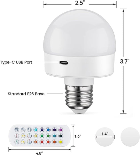 JIOODICH. 2 Pack Bulbs Dimmable Bulb 3 Settings, 15 Bulb Rechargeable LED Light with Remote, Wireless Battery Operated