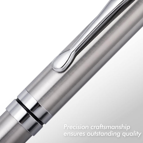 BEILUNER Silver Ballpoint Pens, Stainless Steel Body, Smooth Writing Experience, Dishwasher Safe, Gift Box with Extra Refill