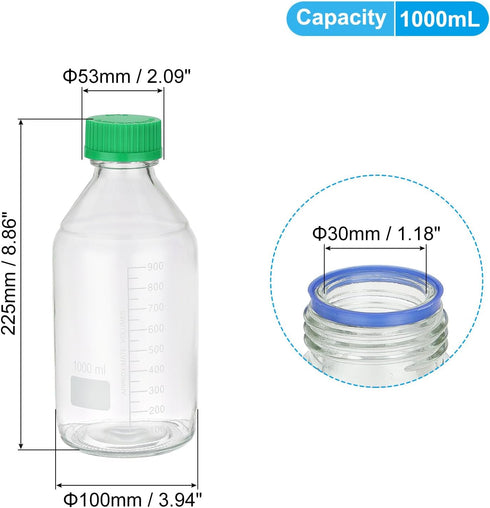 PATIKIL 1 Pack Reagent Media Storage Bottles, 1000ml Borosilicate Glass with GL32 Green Screw Cap for Lab