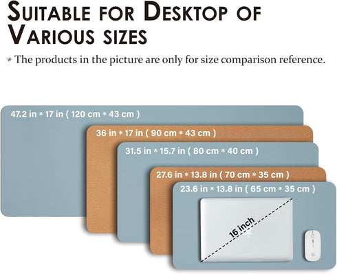 Blue,80cmx 40cm) Cork Desk Mat - Dual-Sided Desk Pad for Office and Home - Desk Organization and Accessories - Ideal