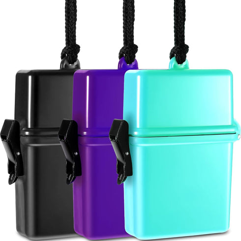 Outus 3 Pieces Waterproof ID Card Holder with Floating Sports Case Locker and Rope (Black Purple Lake Blue)