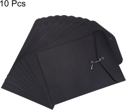 PATIKIL String File Folders, 10 Pack A4 Size Document Organizer Holder Filing Envelopes for Office, Black