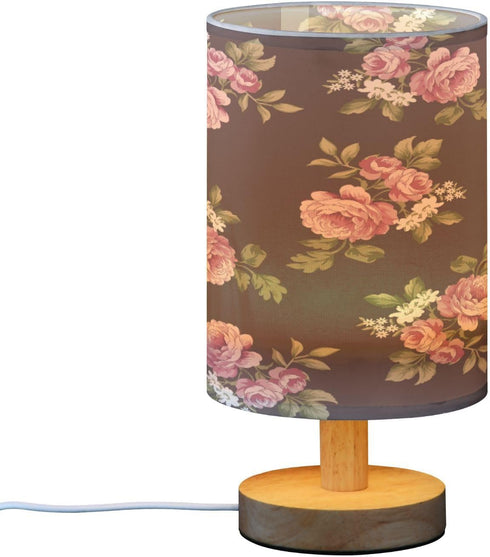 ALAZA Pink Rose Floral on Black Background Table Lamp for Bedroom USB Port Bedside Lamp Small Nightstand Desk Lamp
