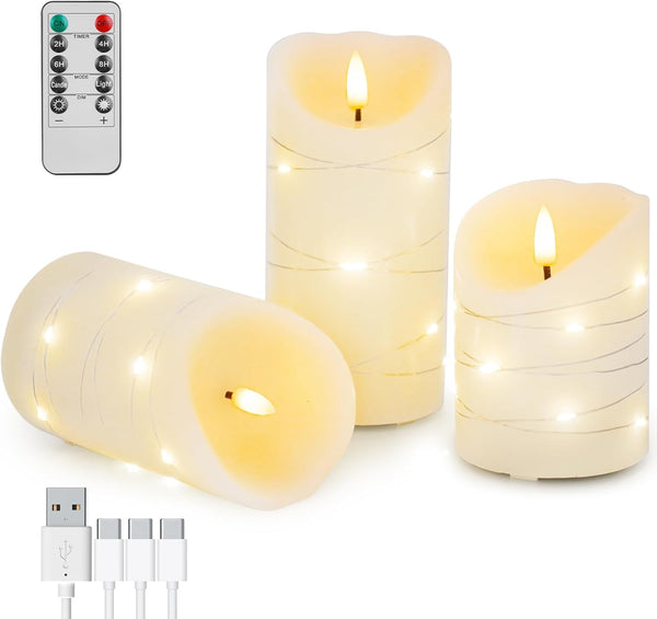 Rechargeable Flameless LED Candles,Flickering Candles with Remote Control & Timer Embedded Fairy