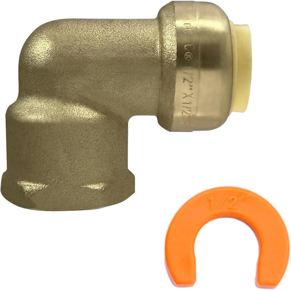 2 Pcs XFITTING Push Fit 1/2 Inch x 1/2 Inch Female NPT Elbow, 1/2" Inch with 1 Clip